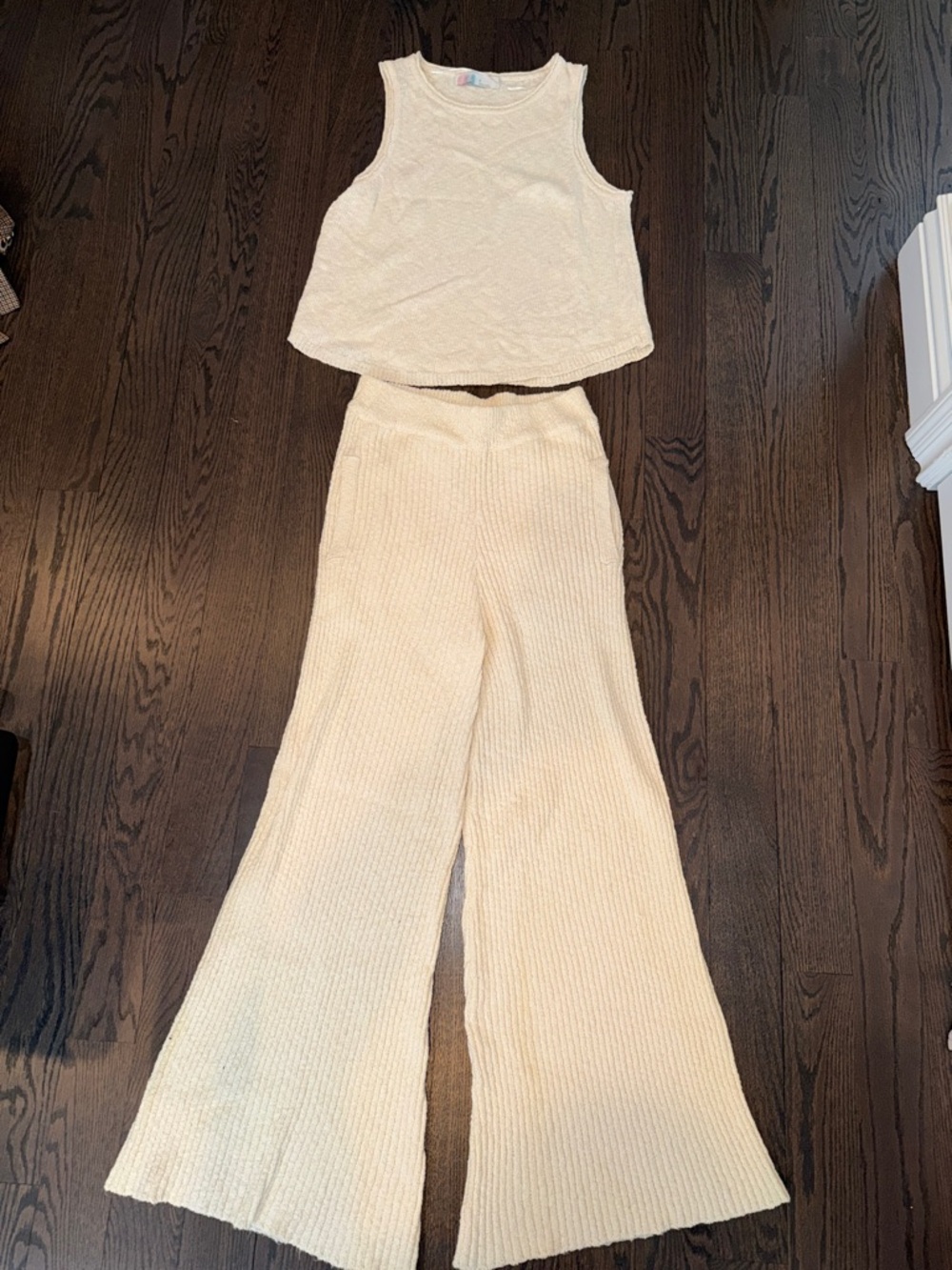 Women's Cream Wide-Leg Knit Pants - High-Rise Cozy Trousers